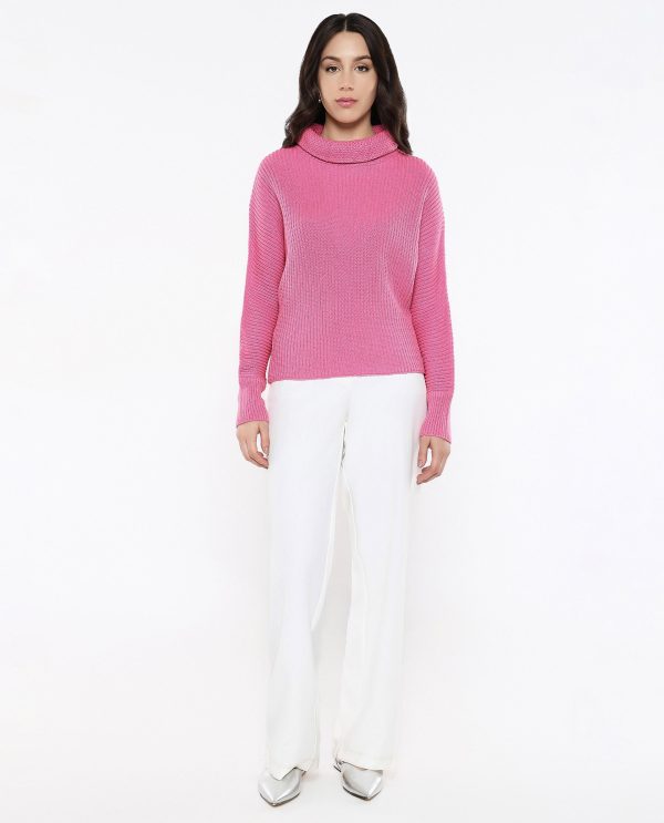 Aurora Pink Relaxed Fit Kimono Sleeve Turtle Neck Plain Sweater