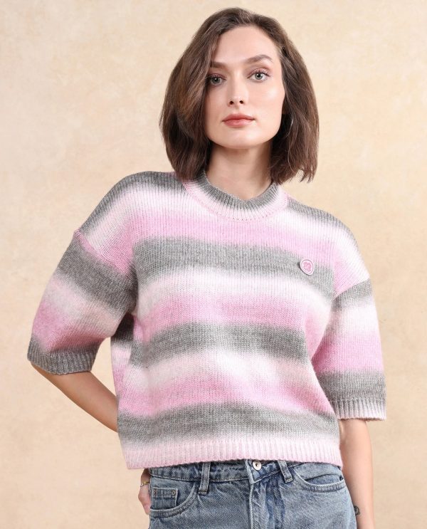 Zenobia Pink Oversized Fit Plain Sweater