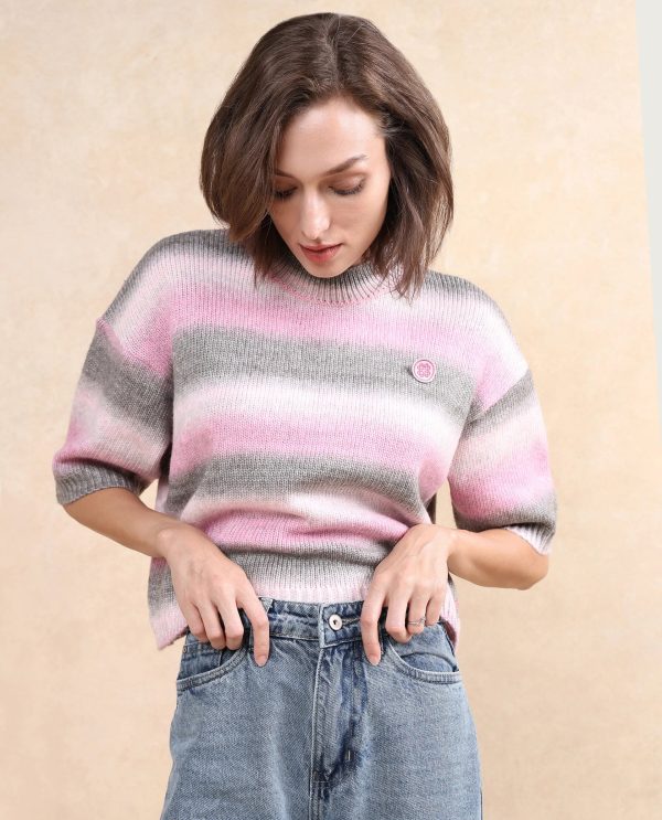 Zenobia Pink Oversized Fit Plain Sweater