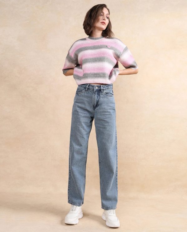 Zenobia Pink Oversized Fit Plain Sweater