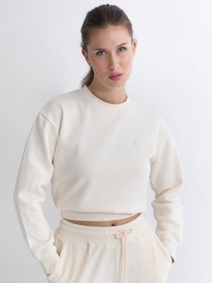 Round Neck Regular Fit Plain Cropped Sweatshirt