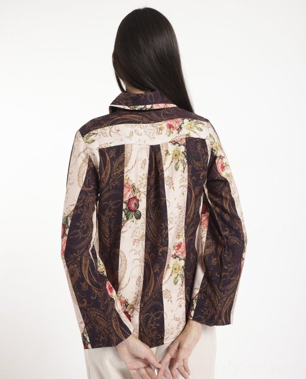 Multicolor Collar Button Paisley Print Top