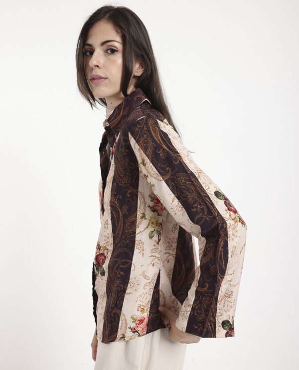 Multicolor Collar Button Paisley Print Top