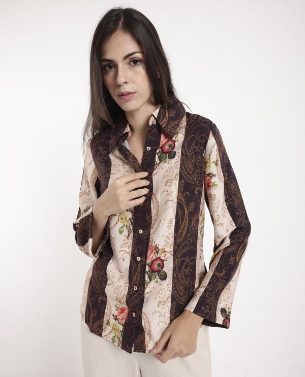 Multicolor Collar Button Paisley Print Top