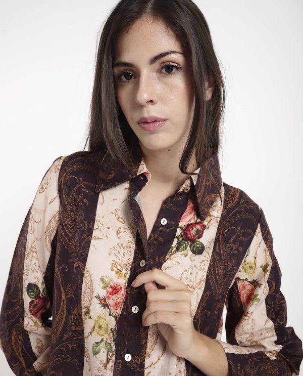 Multicolor Collar Button Paisley Print Top