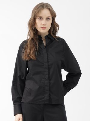 Black Shirt Full Sleeve Hip Length Dyed