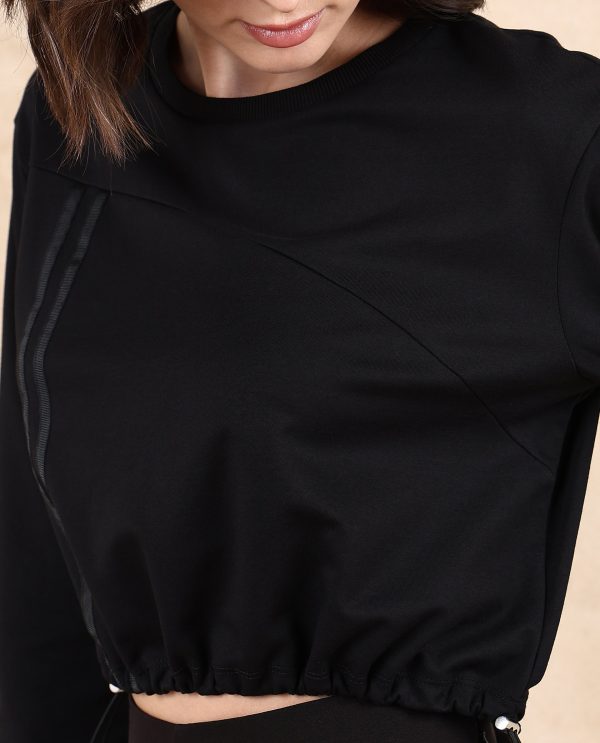 Round Neck Relaxed Fit Cropped Plain Sweatshirt