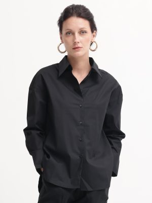 Black Cotton Fabric Full Sleeve Collared Neck Shirt