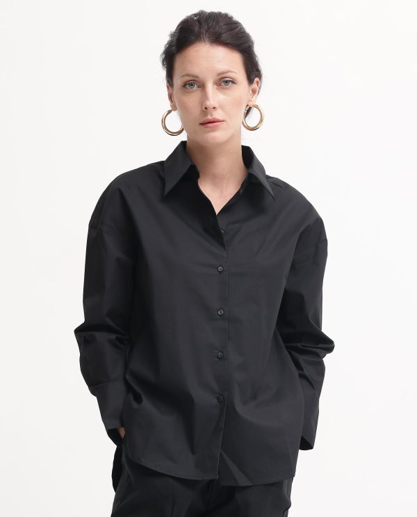 Black Cotton Fabric Full Sleeve Collared Neck Shirt