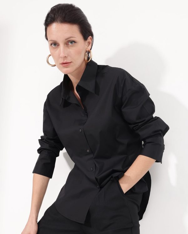 Black Cotton Fabric Full Sleeve Collared Neck Shirt