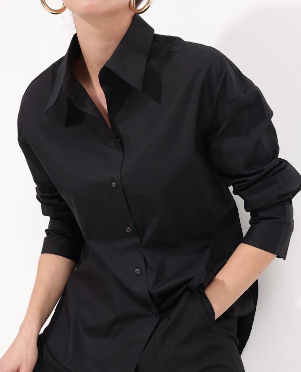 Black Cotton Fabric Full Sleeve Collared Neck Shirt