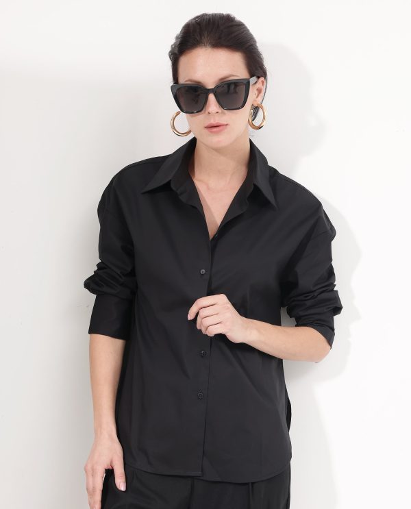 Black Cotton Fabric Full Sleeve Collared Neck Shirt