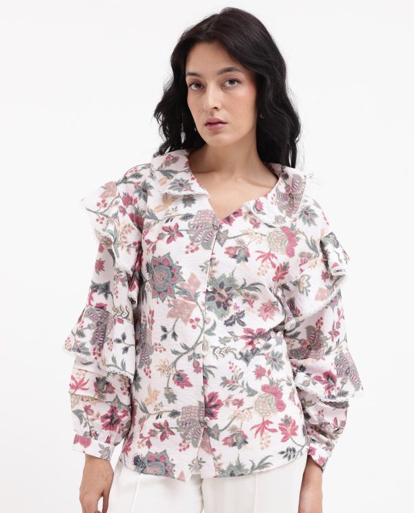 Multicolor Peter Pan Neck Floral Print Shirt