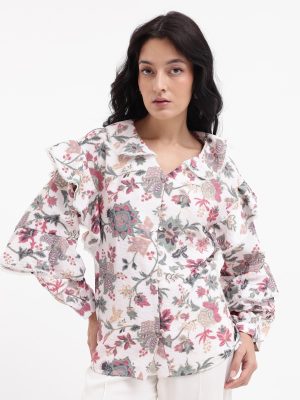 Multicolor Peter Pan Neck Floral Print Shirt