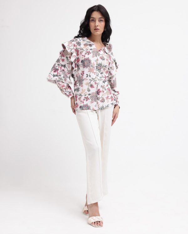 Multicolor Peter Pan Neck Floral Print Shirt