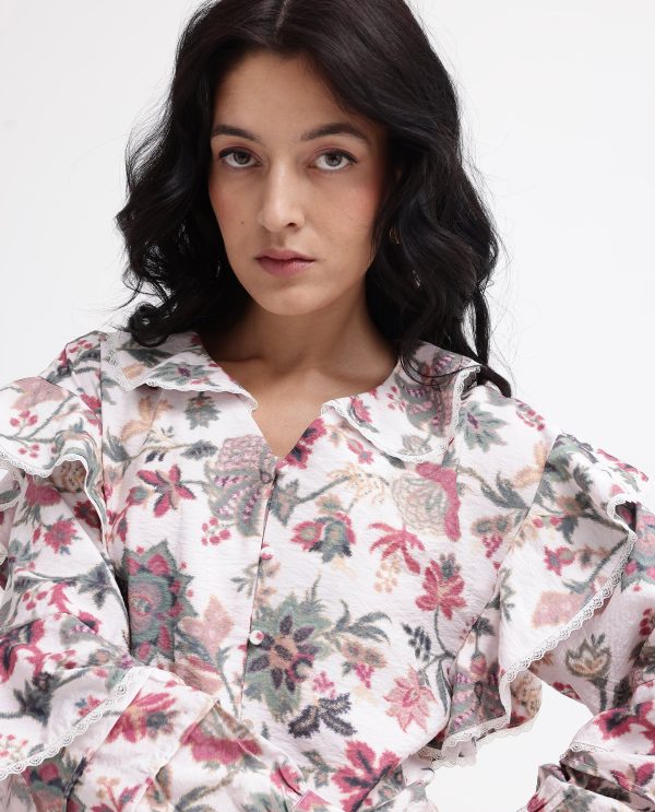 Multicolor Peter Pan Neck Floral Print Shirt