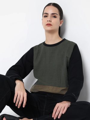 Eucalyptus Full Sleeve Crew Neck Relaxed Fit Plain Sweatshirt