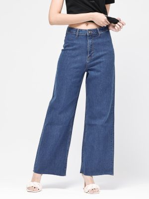 Dark Blue Cotton Regular Length Jeans