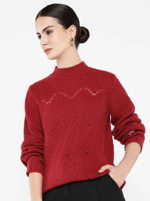 Maroon Relaxed Fit Plain Sweater