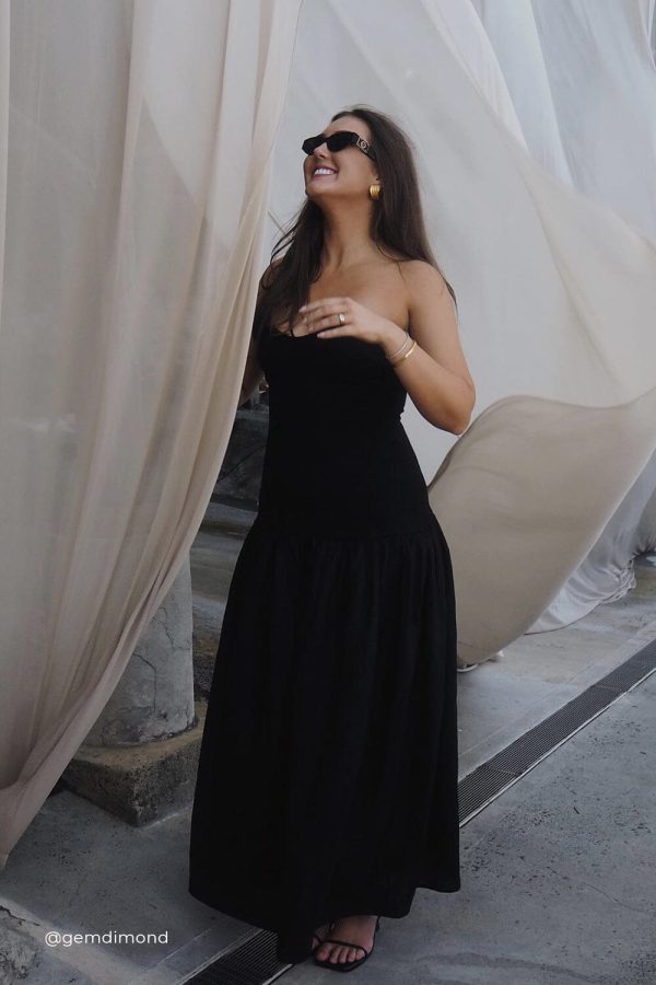 Black Strapless Midi Dress