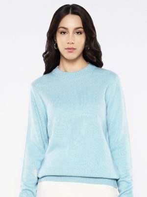 Light Blue Relaxed Fit Printed Sweater