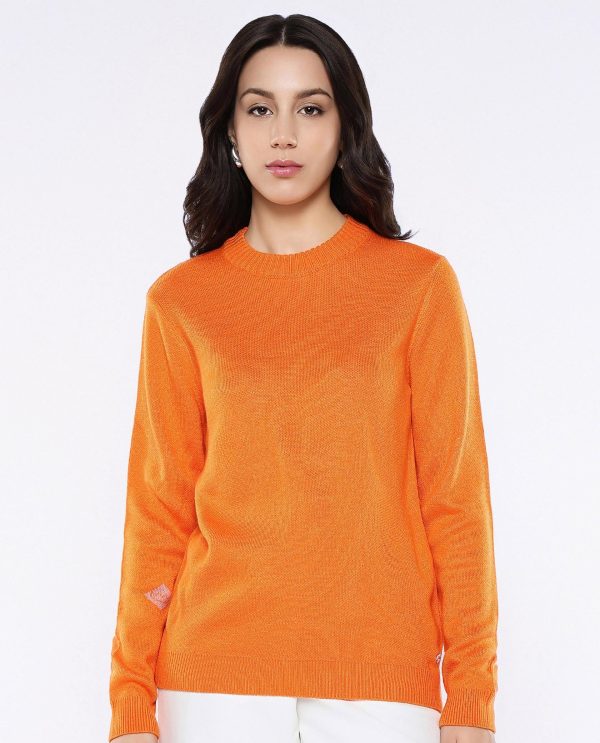 Elora Orange Relaxed Fit Printed Sweater