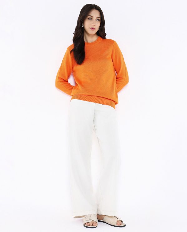 Elora Orange Relaxed Fit Printed Sweater