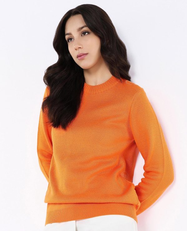 Elora Orange Relaxed Fit Printed Sweater