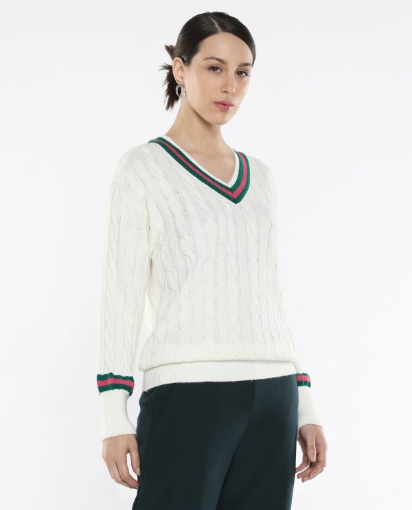 Off-White Acrylic Fabric Relaxed Fit Plain Sweater