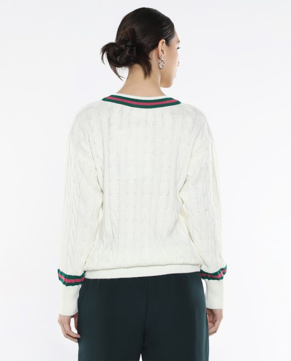 Off-White Acrylic Fabric Relaxed Fit Plain Sweater