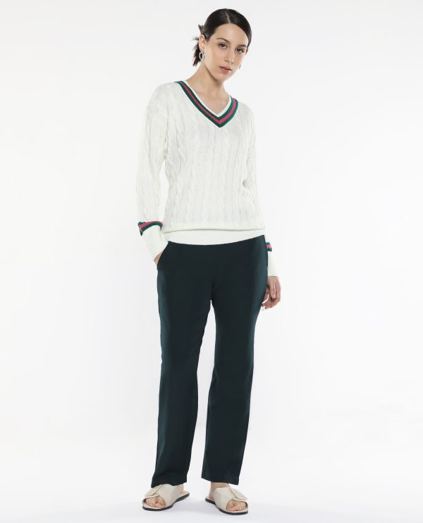 Off-White Acrylic Fabric Relaxed Fit Plain Sweater