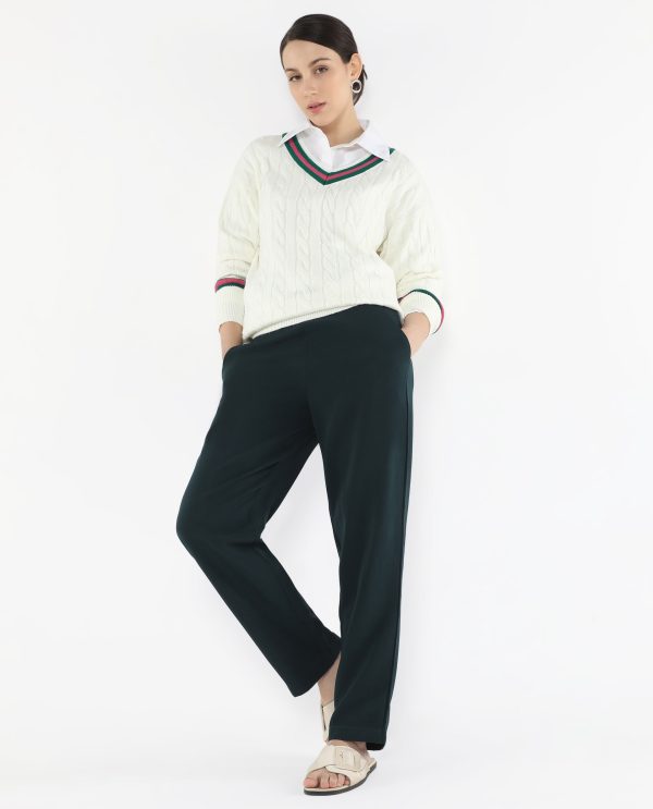 Off-White Acrylic Fabric Relaxed Fit Plain Sweater