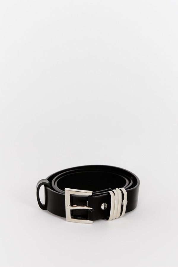 Sapphire Black And Silver Leather Belt