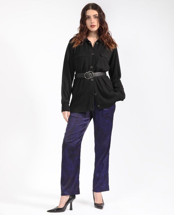 Black Viscose Regular Fit Solid Shirt Collar Sweater