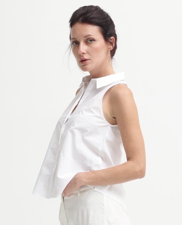 White Collared Neck Button Closure Solid Regular Fit Top