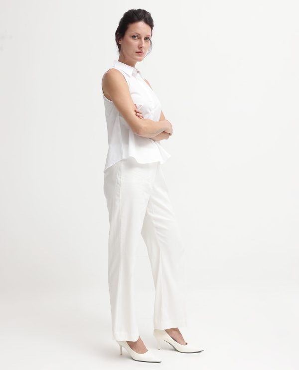 White Collared Neck Button Closure Solid Regular Fit Top