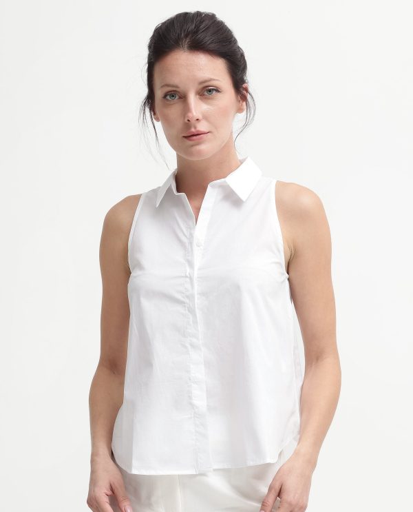 White Collared Neck Button Closure Solid Regular Fit Top