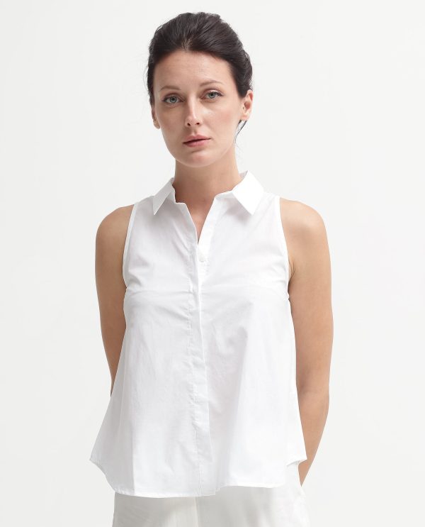 White Collared Neck Button Closure Solid Regular Fit Top