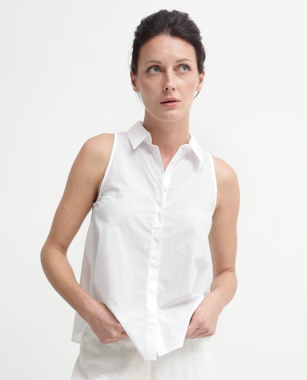 White Collared Neck Button Closure Solid Regular Fit Top