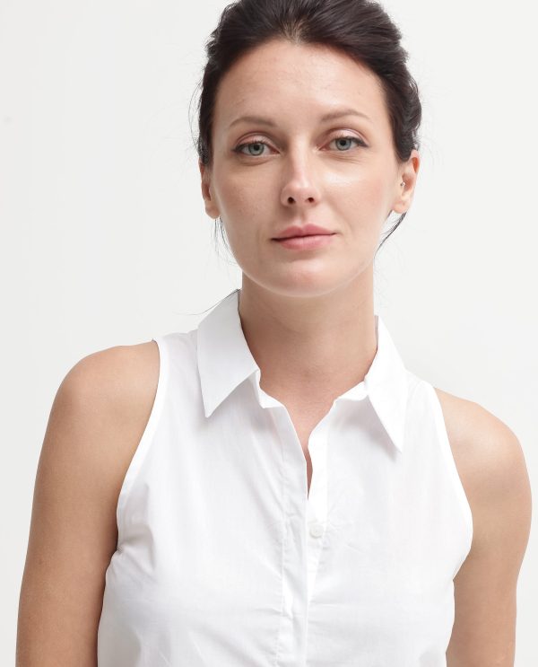 White Collared Neck Button Closure Solid Regular Fit Top