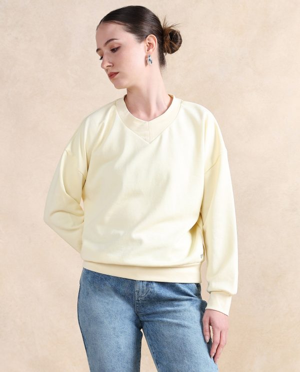 Yellow Cotton Blend Round Neck Relaxed Sweatshirt