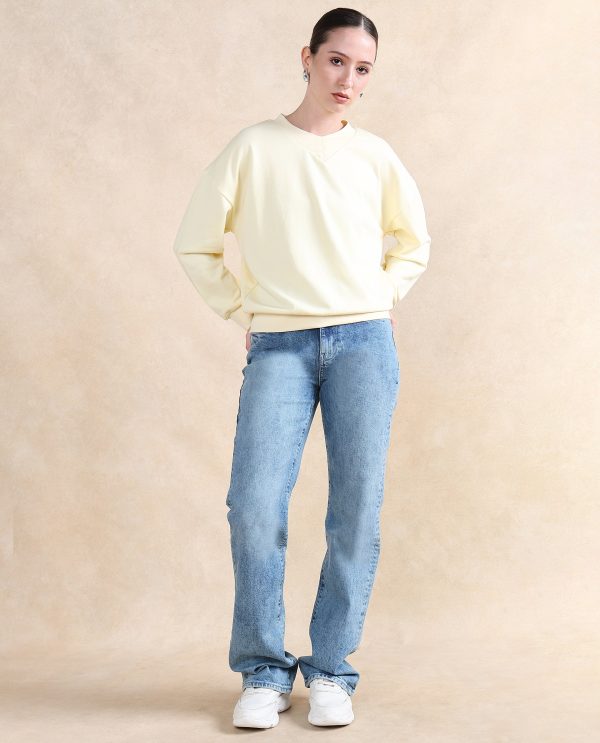 Yellow Cotton Blend Round Neck Relaxed Sweatshirt