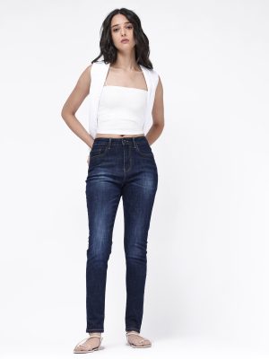 Dark Blue Cotton Regular Length Jeans