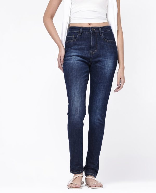 Dark Blue Cotton Regular Length Jeans