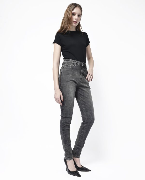 Grey Cotton Elastic Jeans