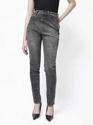 Grey Cotton Elastic Jeans