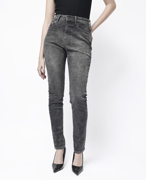 Grey Cotton Elastic Jeans