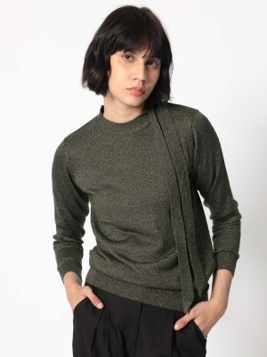 Green Full Sleeves Regular Fit Solid High Neck Sweater